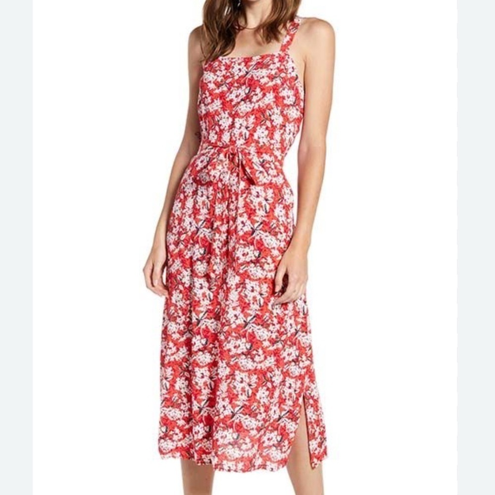 CHELSEA 28 RED WHITE MOUNTAIN BLOOM
SLEEVELESS MIDI DRESS WOMENS SZ XS